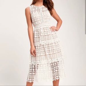 Lulus Larissa White Crochet Lace Sleeveless Midi Dress